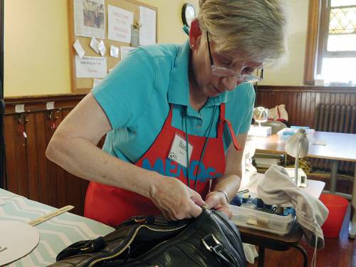 Barb Lappen, a retired teacher and counselor, volunteers with the Broad Street Ministry Menders of Philadelphia. The group repairs clothing for people who are homeless or hungry. (Photo courtesy of the Board of Pensions of the Presbyterian Church (U.S.A.))