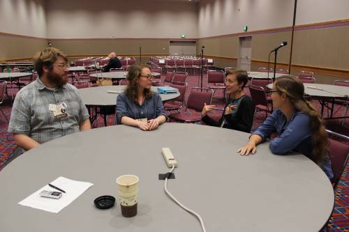 Left to Right: Timothy Wotring, Abbi Heimach-Snipes, Emily Brewer and Colleen Earp look to a future of more hands-on ministry in the Presbyterian Church (U.S.A.) Photo by Rick Jones.