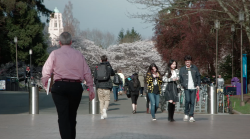 International students at the University of Washington in Seattle. Screen shot from video, Film 180, Mike Fitzer