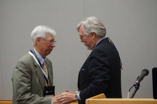 Michael Jinkins (right) presents medal to honoree Craig Dykstra. Photo by Emily Enders Odom.