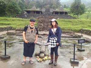 Sook and Prof. Anto, visiting Candi Cetoh in Java (a Hindu temple built by local villagers, surrounded by tea fields high up in the mountain).