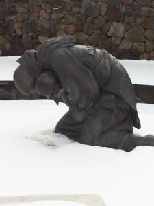 This statue at the 4/3 Peace Memorial is of a mother and child shot and left in a snow bank by South Korean soldiers while fleeing their village