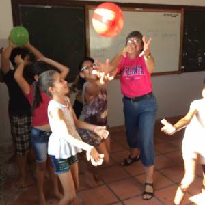 One of Dorothy's English classes playing a game during the Children's Day party