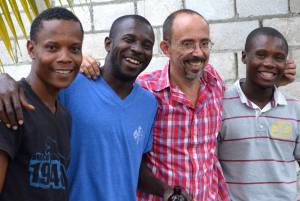 Key team members for the MPP-FONDAMA Yard Garden Program. Herve Delisma, second from left, is the primary leader for carrying out the program for the rest of 2015. Verettes, Haiti. March 2015. (Photo by Cindy Corell)