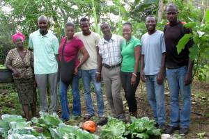 The Road to Life Yard team in one of their garden spaces in MPP’s national training center, “Sant Lakay” (the “Feel-like-you-are-in-your-home Center”). From left to right: Diamène, Durosier Joachim, Dieu-la Joseph, Gultho Orné, Wilus Exil, Margory, Herve Delisma and Moxène Joachim.