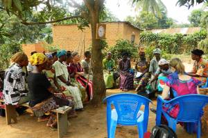 The first savings group near Kananga in their weekly meeting (photo by Ruth Brown)