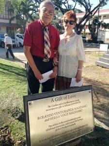 Rolando Venturanza Magdamo, a graduate of Silliman University, and his wife, Helga Vogt Magdamo, donated a Presbyterian Mission Garden and a Carillon music system to the school in honor of the centennial of the Silliman University Church (1906-2016). —Rachel Yates 