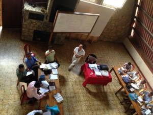“Looking down on the 3rd year students — Theological Education Class, Cobán”