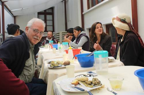 Hunger Action Advocate Don Shaw (left) has lunch with youth in La Paz, Bolivia. Photo by Valery Nodem