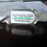 Personalized hand sanitizer from First Presbyterian Church in Findlay, Ohio (Photo by Cynthia Holder Rich)