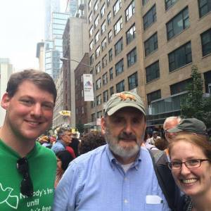 Bill Somplatsky-Jarman (center) joined Ryan Smith with the Presbyterian Ministry at the United Nations and Rebecca Barnes with the Presbyterian Hunger Program’s Environmental Ministries for the People’s Climate March in New York City in September 2014. Photo courtesy of MRTI.