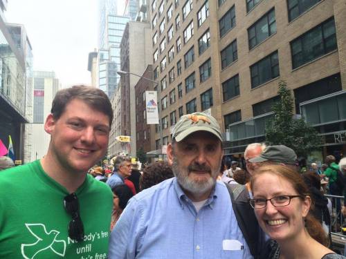 Bill Somplatsky-Jarman (center) joined Ryan Smith with the Presbyterian Ministry at the United Nations and Rebecca Barnes with the Presbyterian Hunger Program’s Environmental Ministries for the People’s Climate March in New York City in September 2014. Photo courtesy of MRTI.