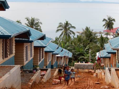 This village was relocated to higher ground in Samar after the fishing sites and nearby homes were swamped by storm surge. Approximately 73 new homes have been constructed. (Photo by Dayna Oliver)
