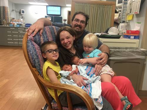 Having twins meant Janis and Joel Montgomery suddenly needed a bigger car and another set of baby equipment. They are grateful for the help from family and friends as will as the Missouri churches they pastor, Currysville Presyterian (hers) and First Presbyterian Church of Vandalia (his). 