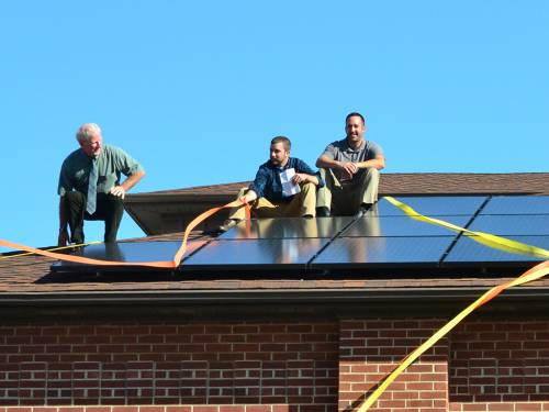 First Presbyterian Church of Jeffersonville, Indiana celebrates the installation of solar panels. (Photo courtesy First Presbyterian Church)