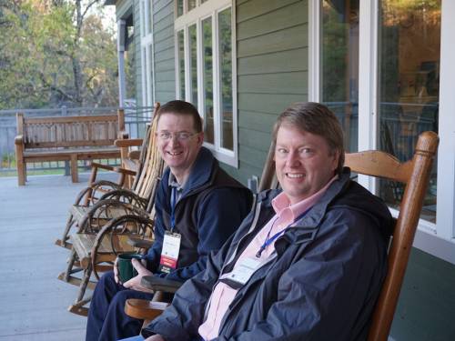 Peter Newbury (at left), Camp Operations Director, Dwight Mission Camp and Conference Center with Scott Henderson, Director of Operations, Upper New York Camp & Retreat Ministries, also a member of the PCCCA board. (Photo by Emily Enders Odom)
