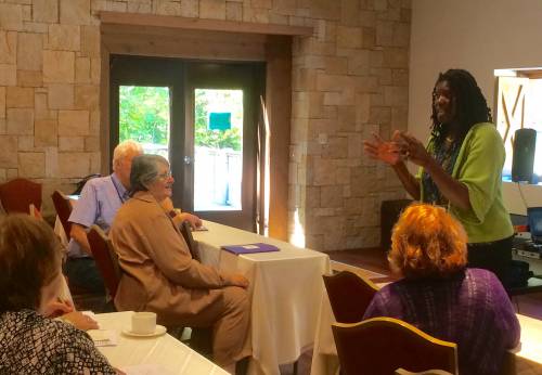 Dianna Wright of Salem Presbytery leads the workshop "Keeping Cultural Practices Alive for Older Adults," at the 2014 Joint POAMN/ARMSS Conference in Excelsior Springs, Missouri. Photo credit: Michele Hendrix.