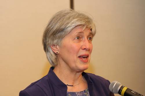 Presbyterian Intercultural Network president, Sharon Mook encourages individuals at the network’s luncheon at GA 222 (2016) to attend the organization’s upcoming conference at Columbia Theological Seminary. Photo by Tony Sibely