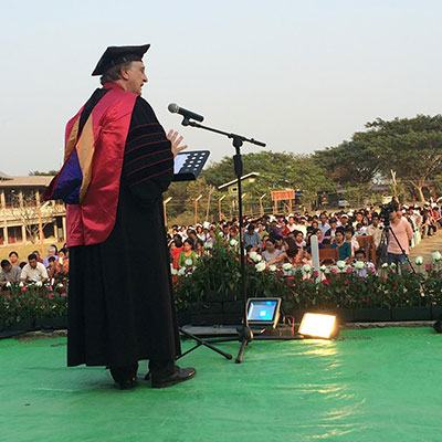 Barry delivers the commencement address to the TTC Class of 2016 in Kalaymyo, Myanmar
