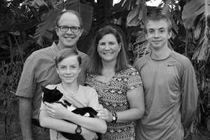Dustin, Sherri, Clayton, and Christopher…with Darrell, the cat (Photo by Buck Cochran)