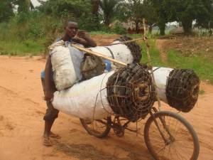 A “Muyanda” transporting three bags of charcoal