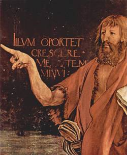 A painting of John the Baptist pointing to Christ.