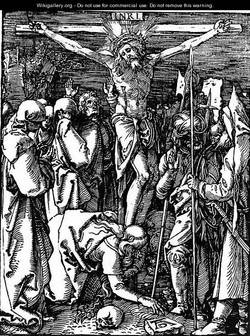 Woodcut of Jesus on the cross.