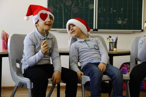 Little boys with holiday decorations