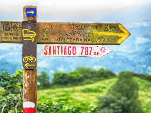 Sign post pointing to Camino de Santiago