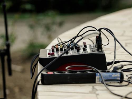 Photo of a small electronic audio mixer