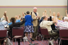 Co-moderators of committee 7 — the Committee on Ecumenical and Interfaith Relations — count votes to propose the adoption of the Confession of Belhar. (Photo by Gregg Brekke)