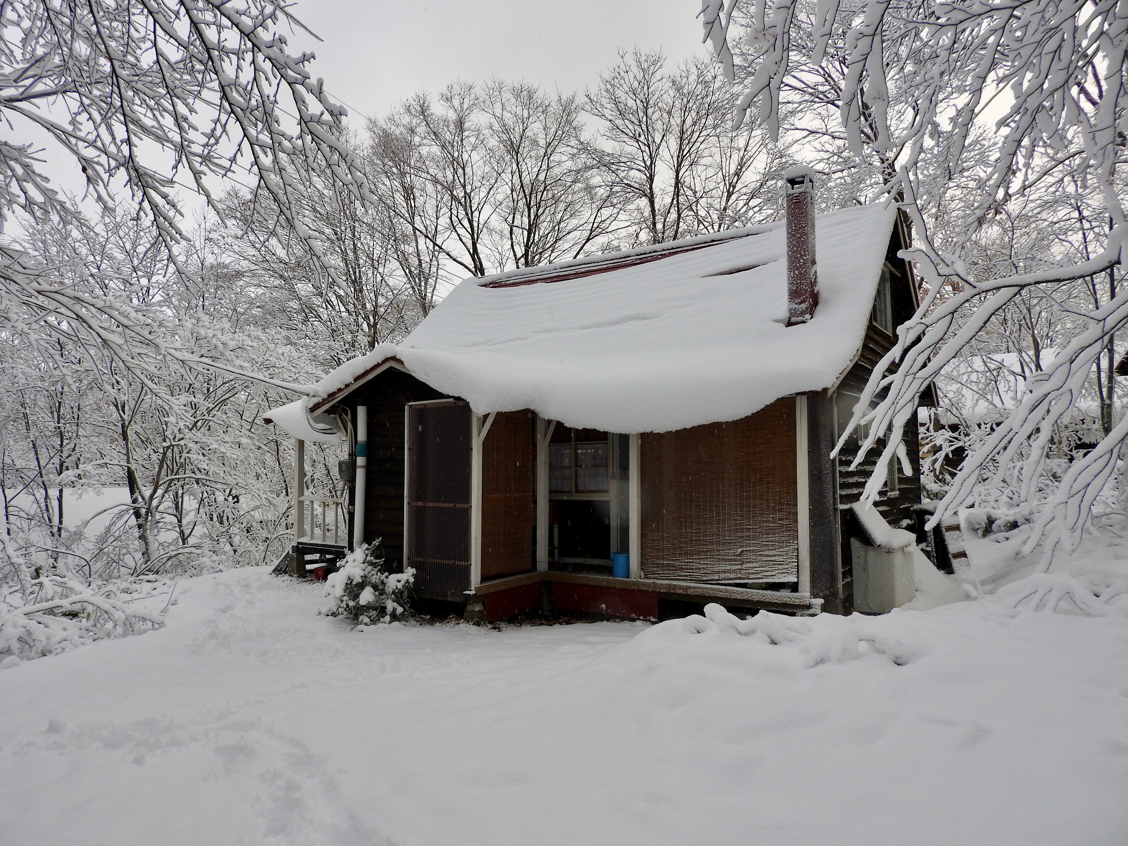 A cabin in the winter