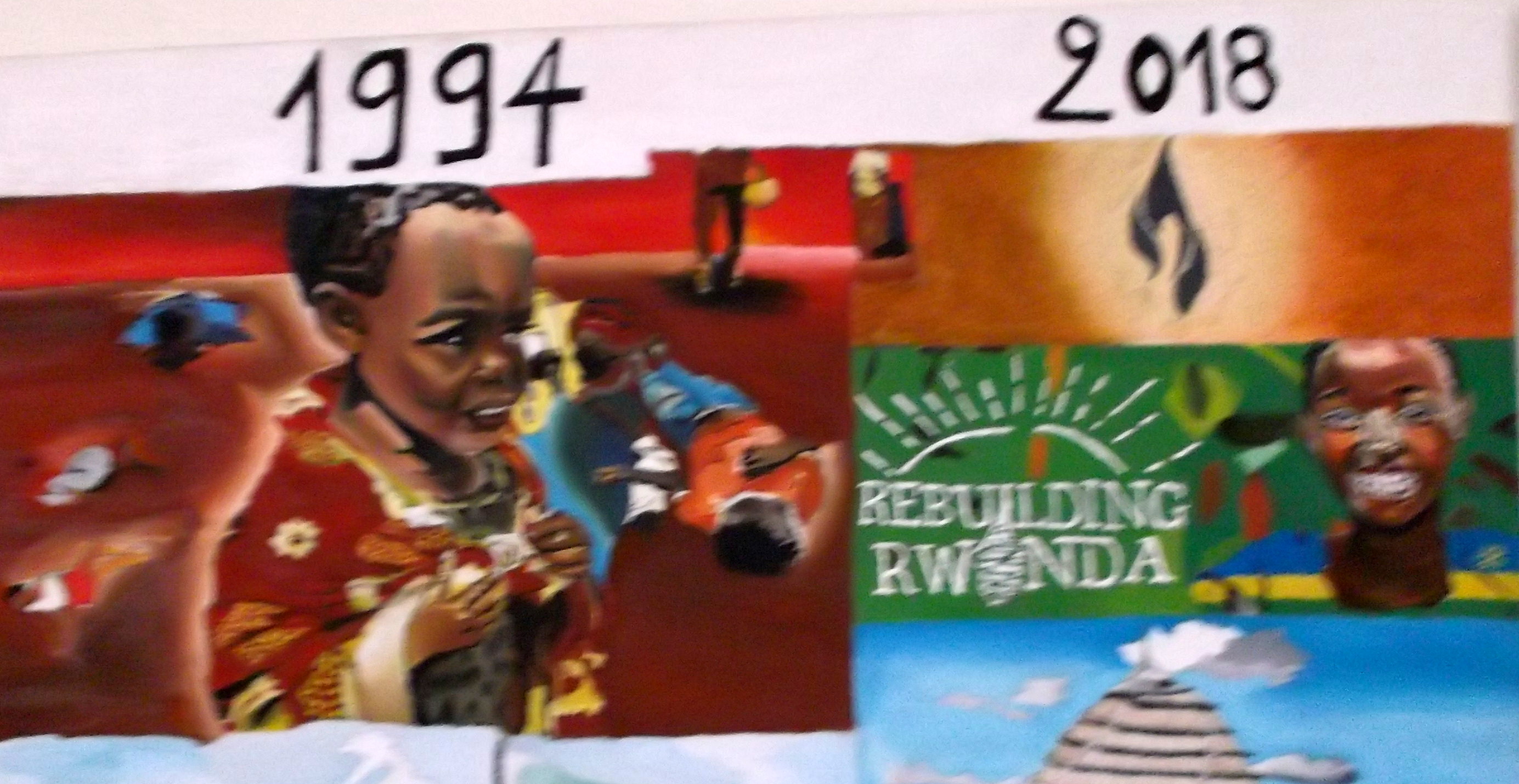 A mural inside the National Genocide Memorial highlights the rebuilding of the nation since 1994.
