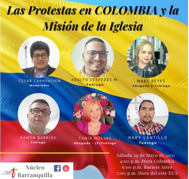 Flyer for the conference on the protests in Colombia and the mission of the Church