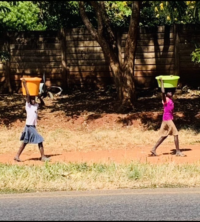 Young girls carrying water to their village.