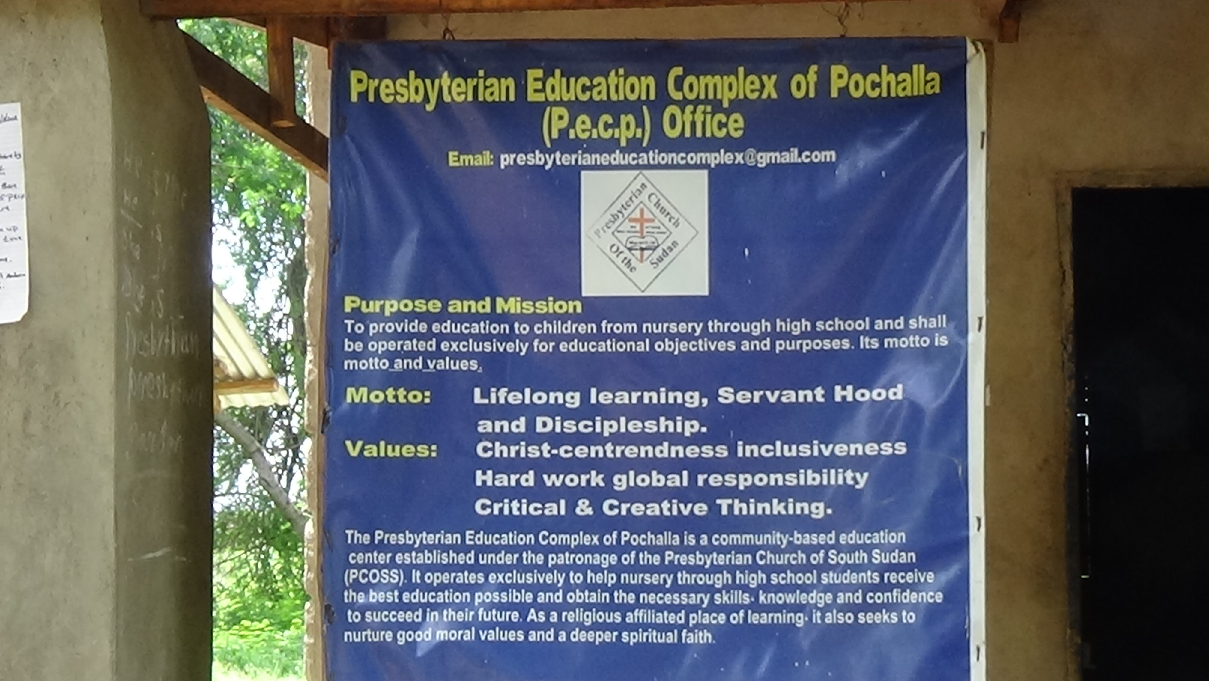 Banner at entry of PECP in Pochalla.