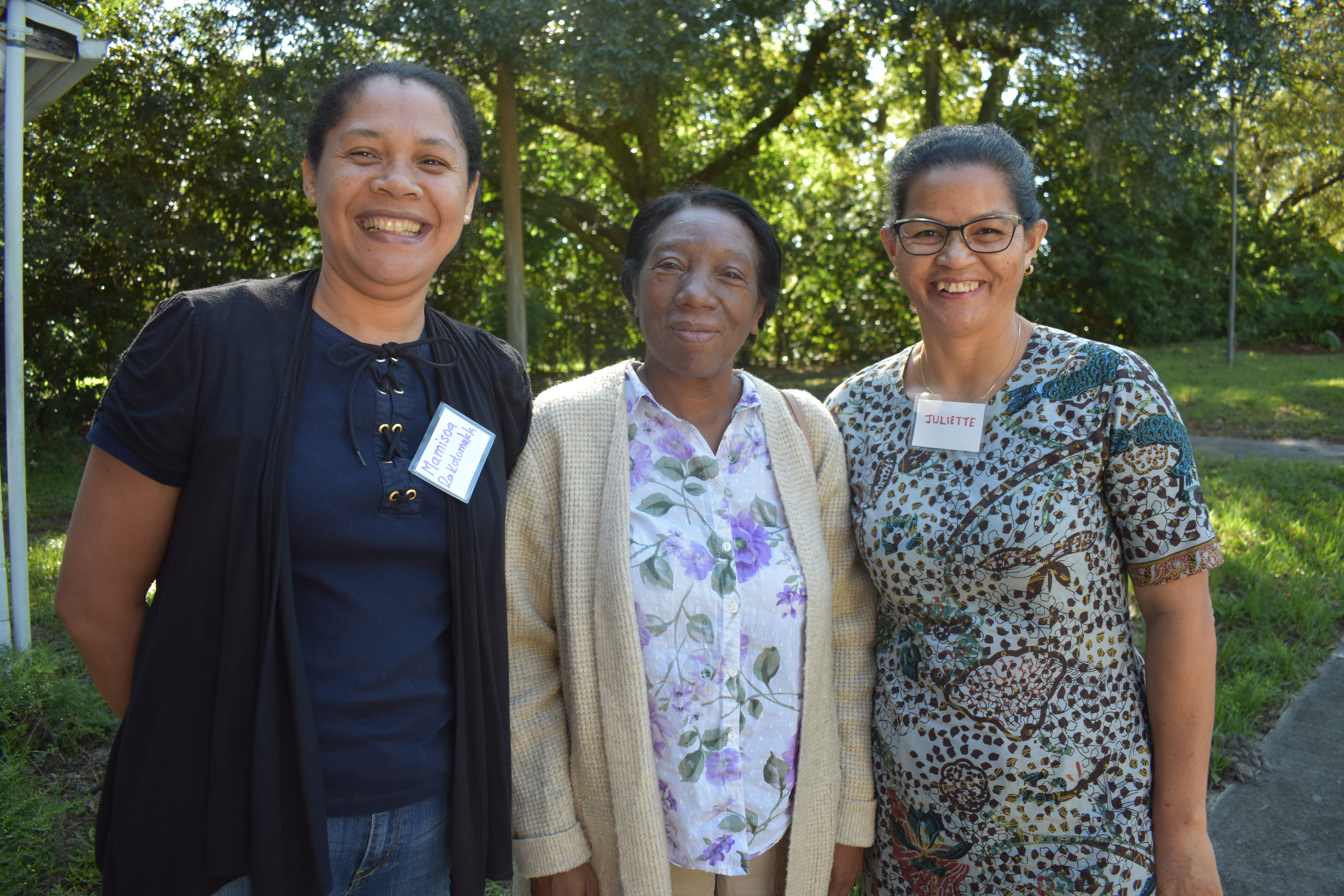 Three FJKM pastors Mamisoa Rakotomalala, Perline Cooper, and Juliette Razafiarisoa (from left to right) at the 2019 MMN Conference.