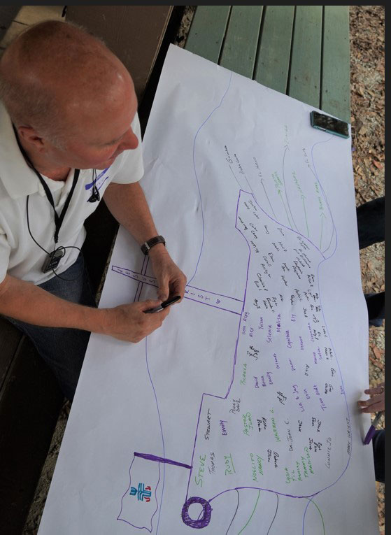 Festival participants were asked to represent themselves and their ministries and partnerships as vessels on a “river of life” that is the timeline of partnership in Honduras. Some were giant ships others were leaky canoes. Photo by Roy Horan.