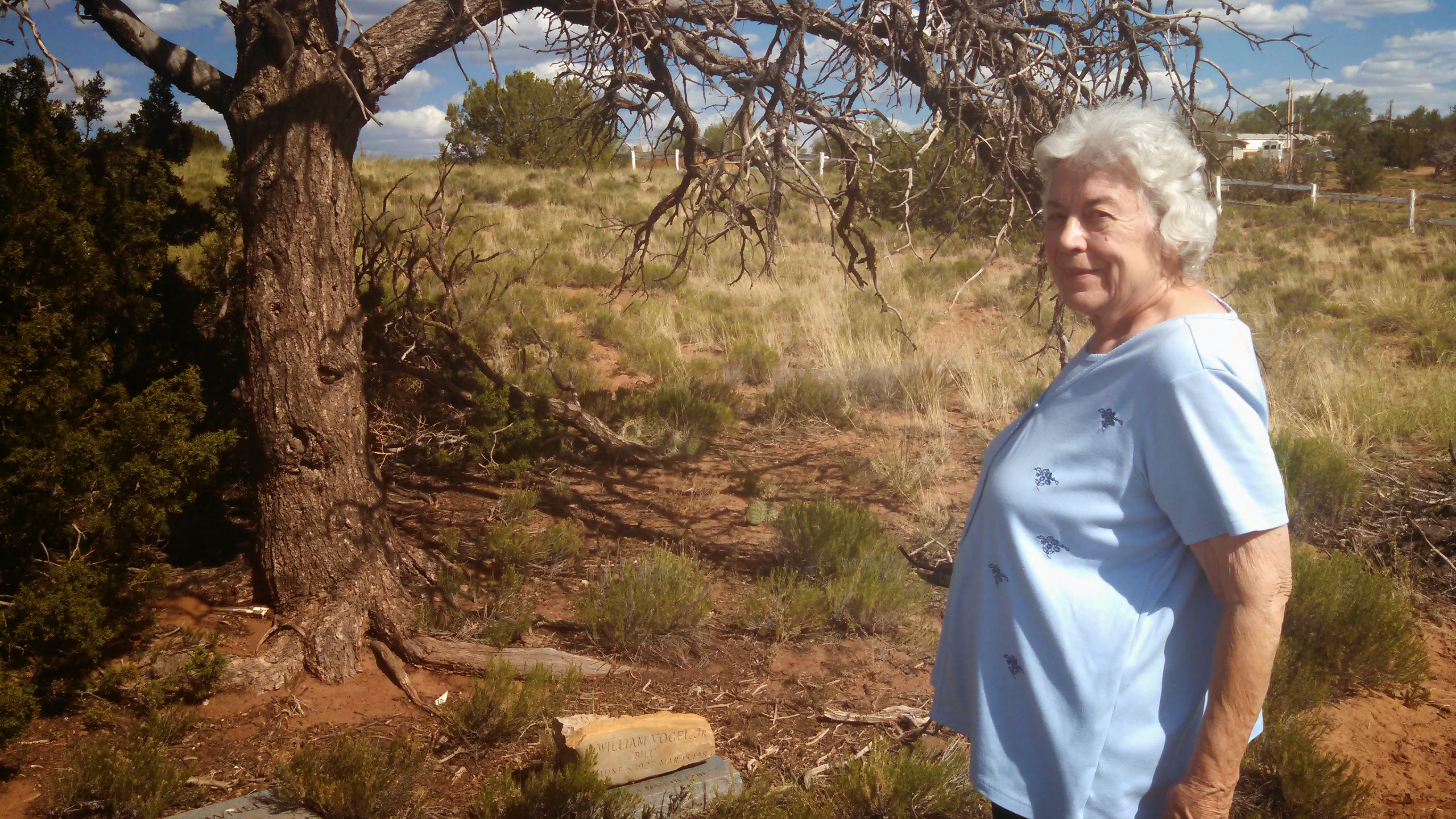 Gene Vogel in 2014, at the Ganado, Arizona, gravesite of her husband, Bill, who died in 1984