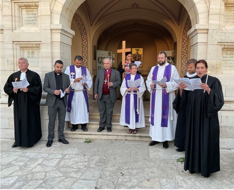 Arab, Danish, English, German and Swedish clergy on Maundy Thursday in Jerusalem.