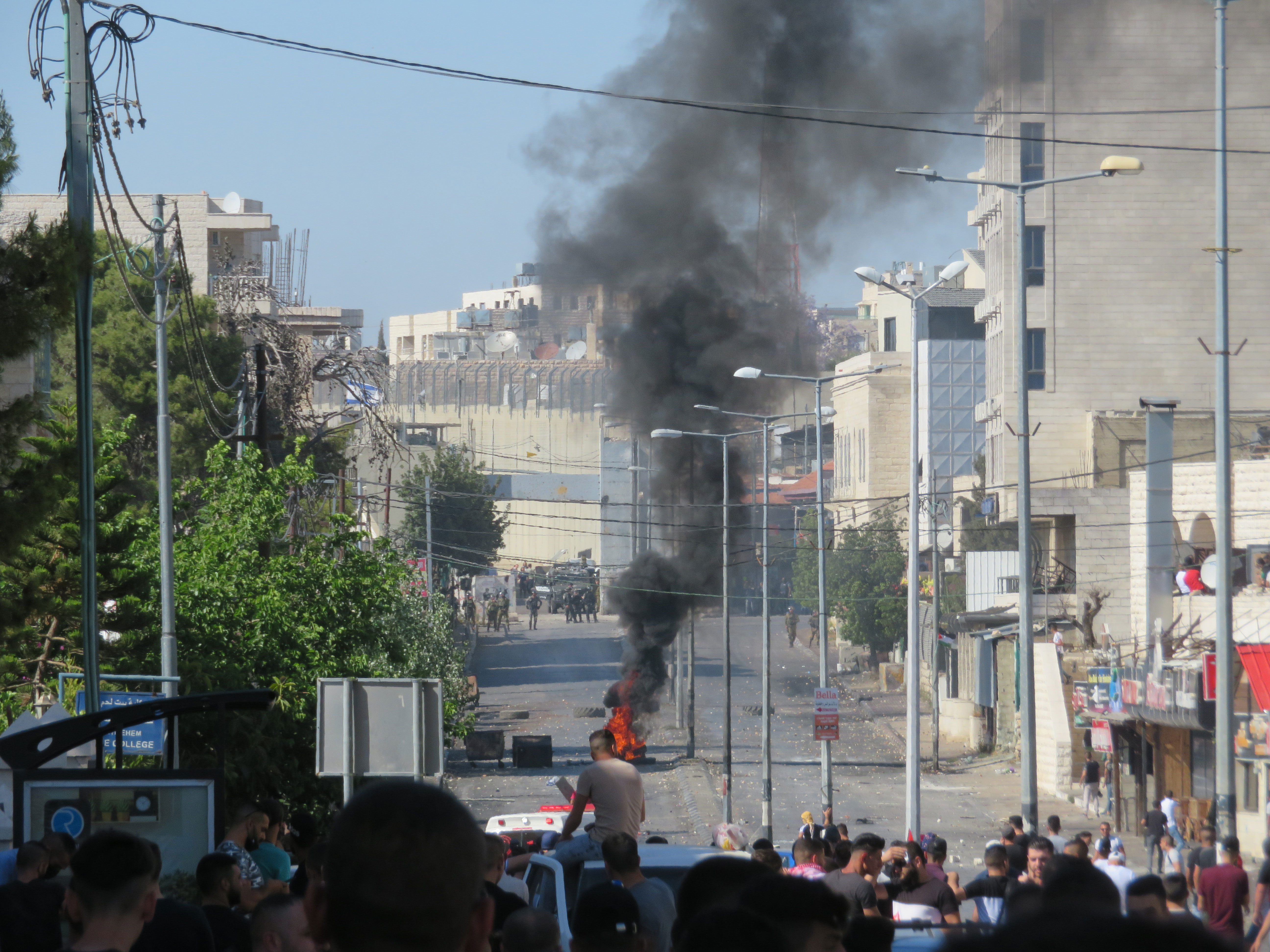 Israeli troops and Palestinians engage in an encounter near Rachel’s Tomb in Bethlehem in May.
