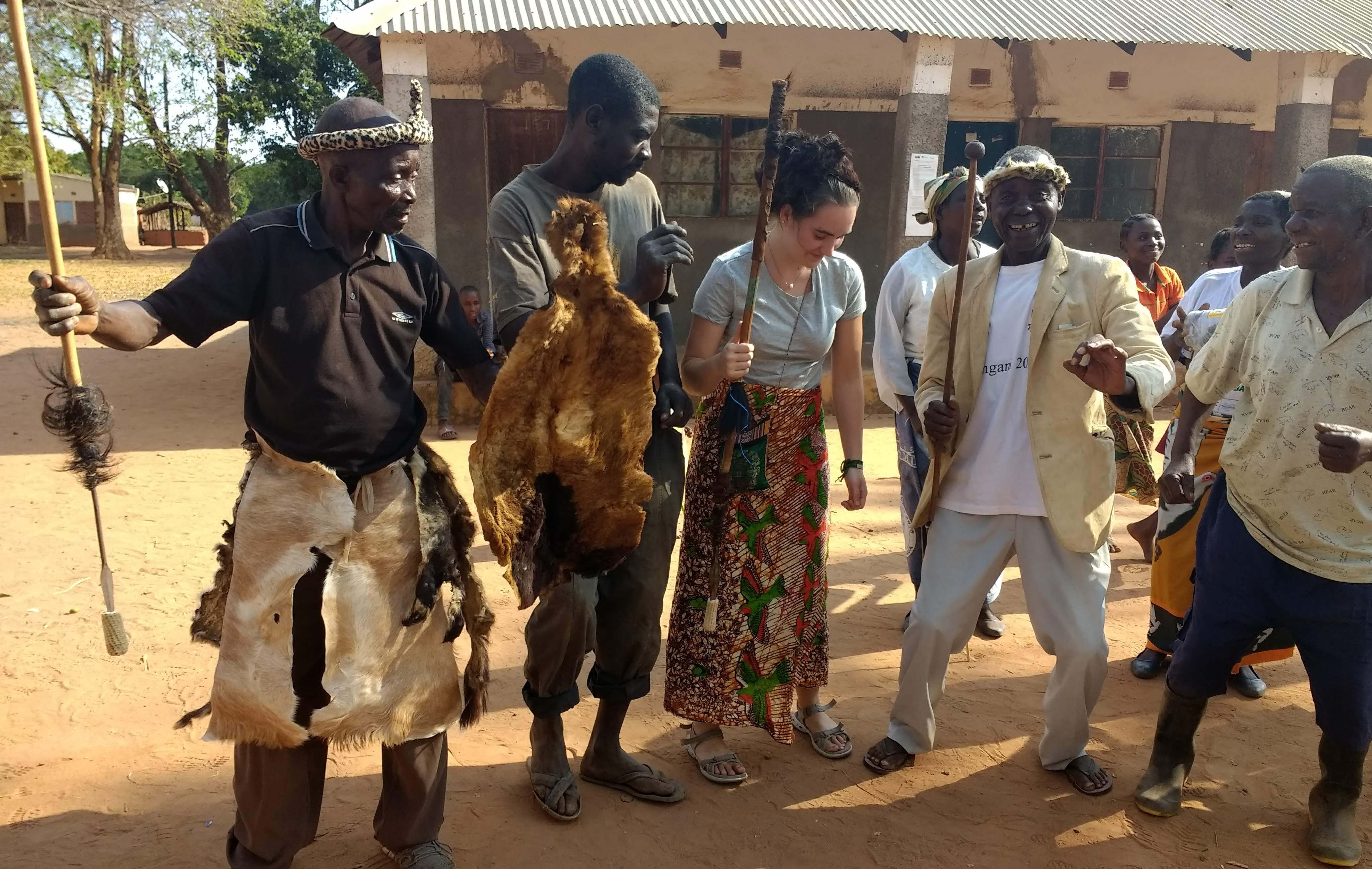 One of Sophia’s welcomes to Egichikeni village was given by these traditional dancers. They invited Sophia to join their dance as we awaited an official meeting with Chief Magodi, who welcomed Sophia to his chiefdom.
