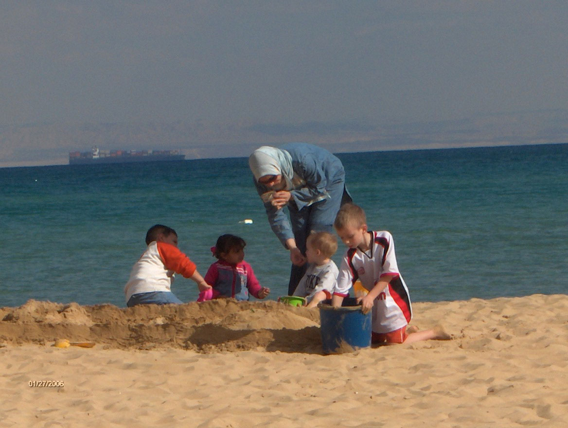 Playing (and receiving snacks) by the Red Sea in Egypt