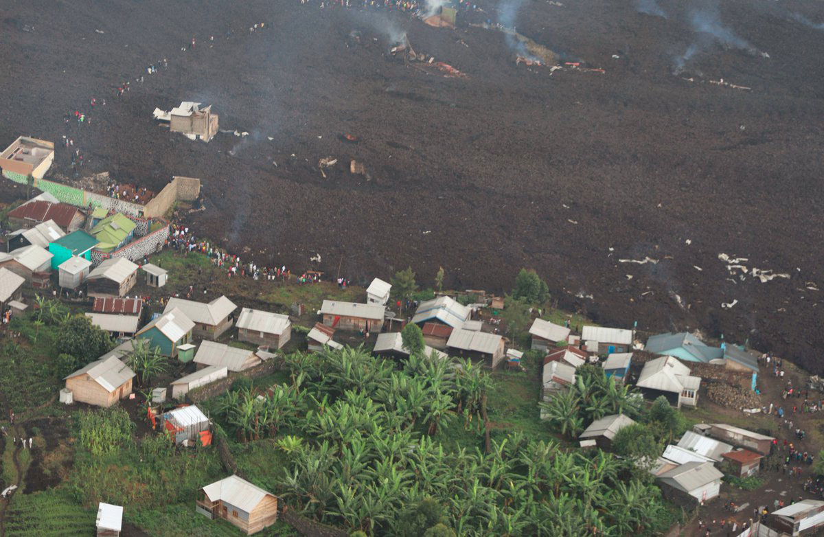 A MONUSCO aerial picture depicts the extent of the lava flow.