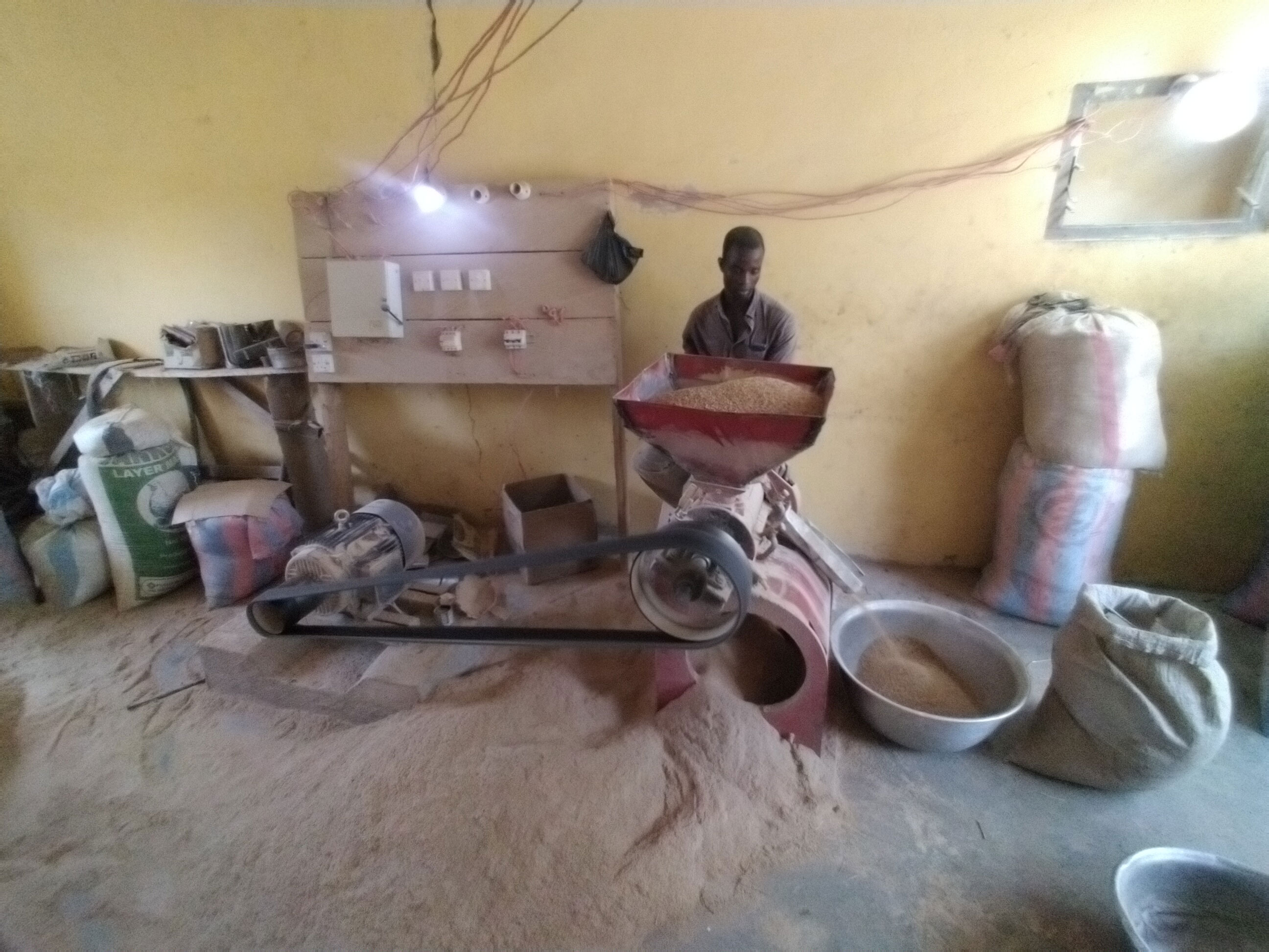The rice milling machine removes the husk of the grain, making it edible.  A lot of chaff is produced in the process.