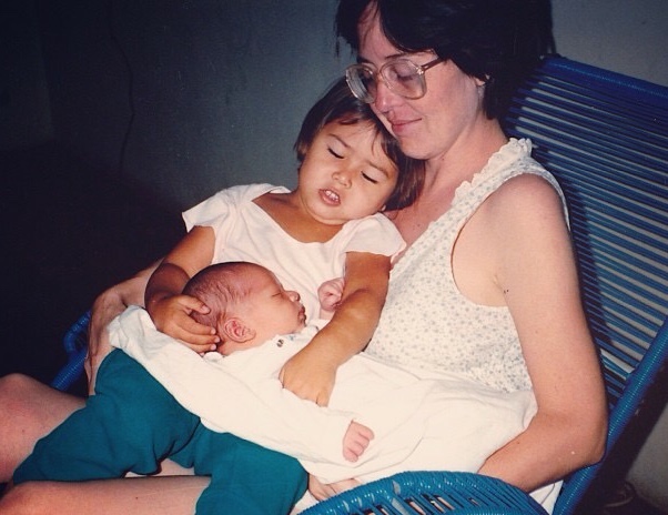 With my daughter, Luz Rebeca, and newborn son Amando, in our home in El Salvador, 1991.