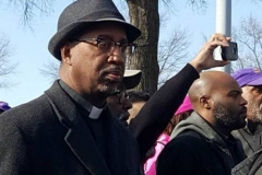 Jimmie Hawkins, director of the Office of Public Witness, takes part in the Raleigh march in February. (Photo provided by the Office of Public Witness)
