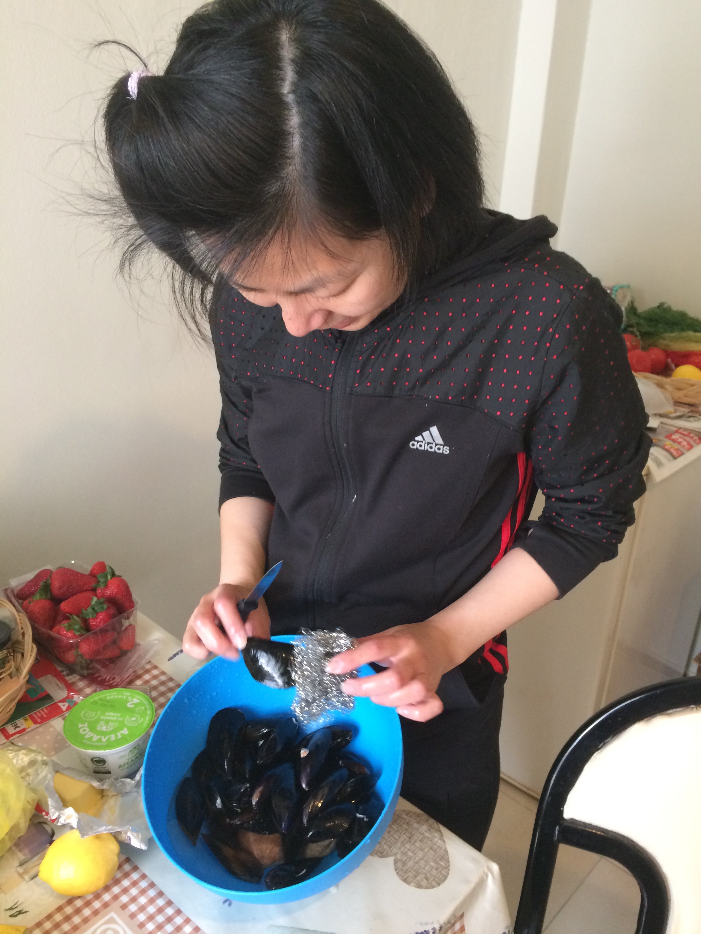 My new friend from Japan at my flat cooking together.