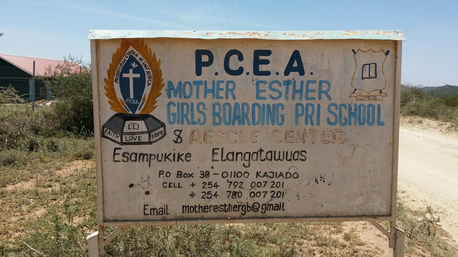 A sign at the entrance to Mother Esther’s Rescue Center.