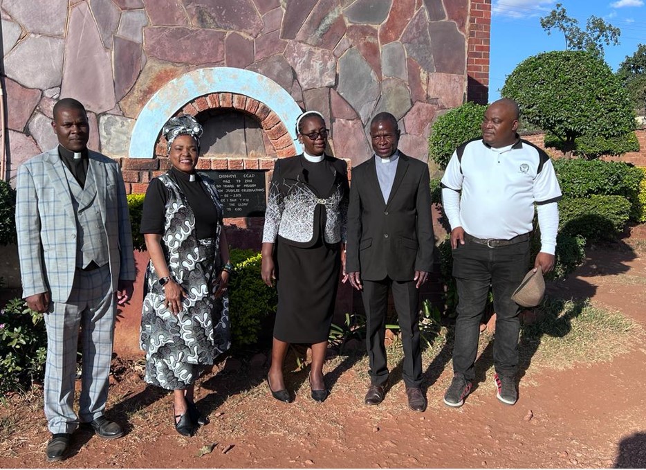Visit to CCAP Harare Synod. From left to right: Rev. Esau Mbondo, Deputy General Secretary, Rev. Cheryl Barnes, Rev. Dr. Mwawi Chilongozi, Rev. Kingstar Chipata, General Secretary, and Rev. Mizek Mndola